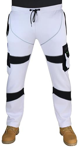 HASHOOB TRADING FZE Mens Work Trousers White Fleece Painter Decorators Trousers Workwear Pants (Five-White, L)