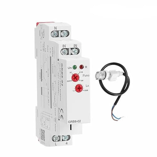DAISHUJIE relé GRB8-01/02 Interruptor crepuscular de Carril DIN, Temporizador fotoeléctrico, Sensor de luz, relé AC110V-240V, Encendido y Apagado automático(GRB8-02 AC110-240V)