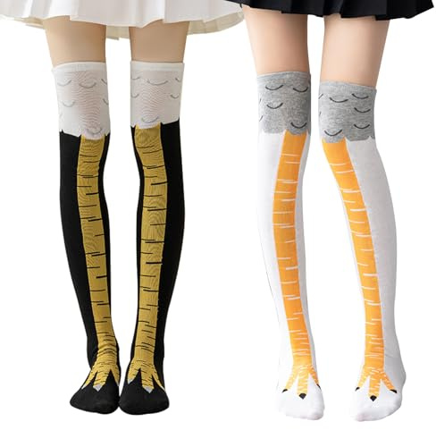 KASESSS 2 Paires Chaussette Patte de Poulet, Chaussettes Montantes Femmes, Chaussettes de Cuisse de Poulet, Jambes de Poulet Chaussette Rigolotes, Chaussette Drole pour Hommes Femmes Fêtes Costumées