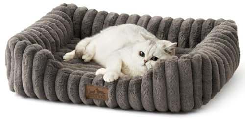 COZY KISS Orthopädisches Hundebett für Kleiner Hunde & Katze, Waschbares Weicher Kunstfell Hundekorb, Haustiersofa mit Hoher Umrandung, Flauschig, Rutschfestes, 64x53x15cm, Grau