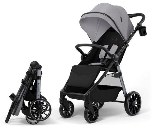 Kinderkraft GRANDE 2 – Barnvagn | stora hjul, CLICK&FOLD, grå