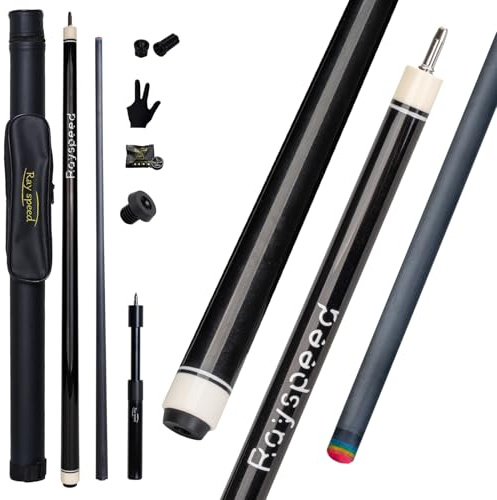 Ray speed Taco de billar de fibra de carbono de 12,5 mm, baja deflexión, tecnología de carbono completo, palo de billar para adultos, taco de billar profesional con junta de pasador Uni-loc