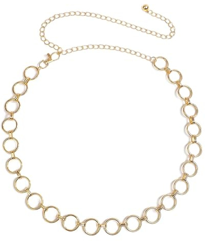 Women's Gold-Coloured Waist Chain Belt, Adjustable Circular Links, 1-Pack