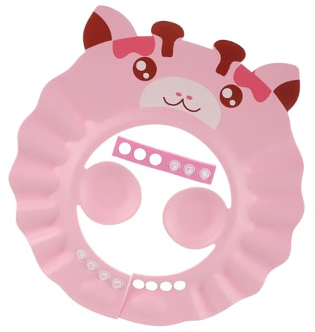 NULYLU Shower Cap for, Waterproof EVA Pink Deer Ear Protector Shampoo Hat, Adjustable Bathing Hair Washing Shield for Bath Safety