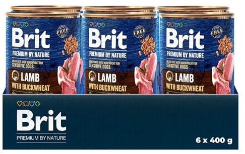 Brit Premium by Nature Lot de 6 boîtes de Nourriture Humide pour Chiens Adultes, Agneau avec Sarrasin, Nourriture complète, 6 x 400 g