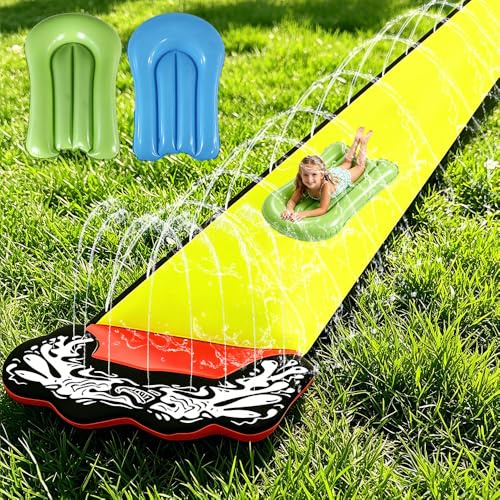 DAJASD Scivolo d'Acqua da Giardino per Bambini – Scivolo Gonfiabile da 480 Cm (15,8 Piedi) con 2 Bodyboard, Spruzzatore Integrato E Tanto Divertimento per Bambini E Adulti (Uso Esterno)