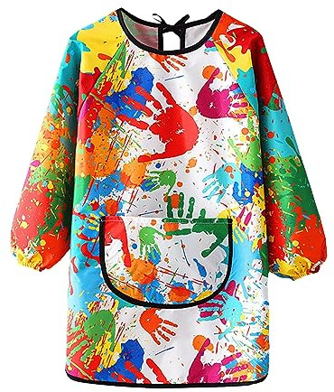 Kids Painting Apron Long Sleeve Colorful Art Smock with Pockets Quick-dry Toddler Boys Girls Waterproof Art Overalls Lightweight Artist Paint Apron (Colorful, 3-6 Years)