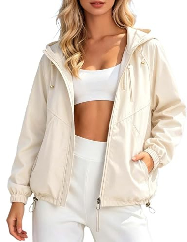 Generico Giacca Antivento Donna Estiva - Leggera E Impermeabile Da Corsa Con Cappuccio Zip Traspirante Per Fitness Jogging Yoga Outdoor Sport Tempo Libero Escursionismo Bici Viaggi Primavera Autunno