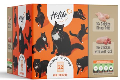 HiLife it's only natural - Complete Wet Cat Food - The Big Chicken One in Jelly - 100% Natural Ingredients Grain Free, 32 Pouches x 70g