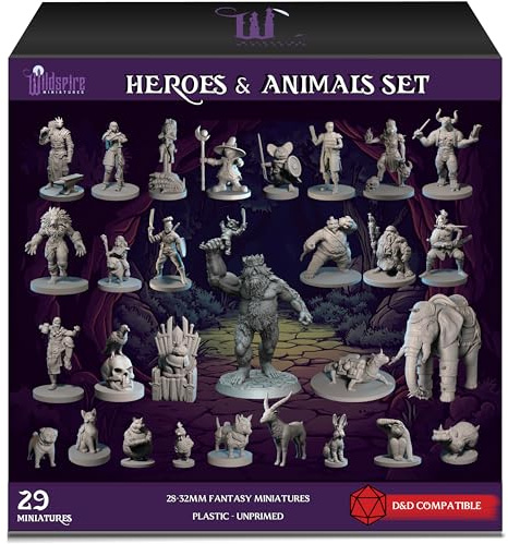 Wildspire Heroes, Companons Animaux NPC & Roi Trolls pour Figurines D&D Miniatures Non peintes 28-32 mm pour Jeux de Rôle Fantastiques comme D&D