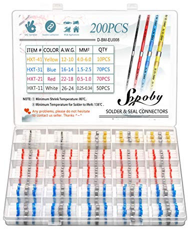200 PCS Joint de Soudure Connecteur de Fil, Sopoby Thermorétractables Souder Bout à Bout Seal Connecteurs Electriques Isolés Etanche Marine Marine Automobile
