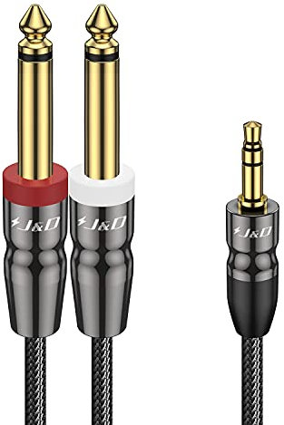 J&D Cavo Aux 3,5 mm Audio a Y Stereo Splitter, Cavo Stereo TRS da 3,5 mm 1/8 di Pollice a Doppio Divisore a Y Maschio Mono da 6,35 mm da 1/4 di Pollice per Amplificatori/Registratore Audio Mixer