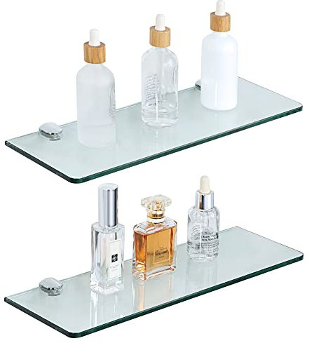 SAYAYO Glasregal Badezimmer, Badregal Duschablage Glasablage 2 Stück mit 7MM Dicke Rechteck Regal Glas Badregal für Badezimmer, Schlafzimmer, Küche, Büro, EGBL1012R-C-2P