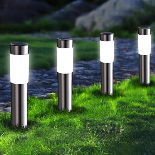 Joomer Solar Lights Outdoor Garden, 4 Pack Garden Lights Solar Powered Waterproof, LED Pathway Lighting Solar Powered Path Light Decoration for Patio Driveways Landscape Lawn Yard, White