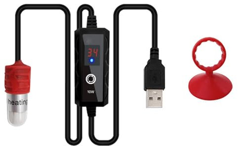 GERUI USB Aquarium Heater Heating Rod with LED Display, Temperature Adjustable Aquarium Heater with Suction Cups for Fish Tanks, for Freshwater Tanks, Salt Water Pools, Turtle Tank (15W)