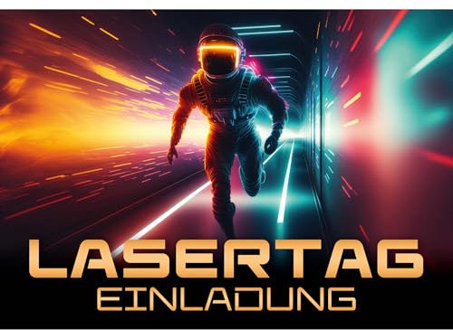 Moosthaler 12x Lasertag Einladungskarten Kindergeburtstag - Einladung zum Geburtstag für Jungs und Mädchen - Einladungskarten Geburtstag - Laser Tag Party Geburtstagseinladungen