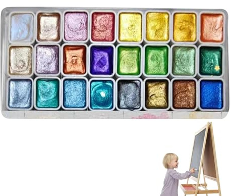 Juego de pinturas de acuarela metálicas de 24 colores, juego de pintura de acuarela sólida, juego de acuarela nacarada, paleta para principiantes, artistas y estudiantes