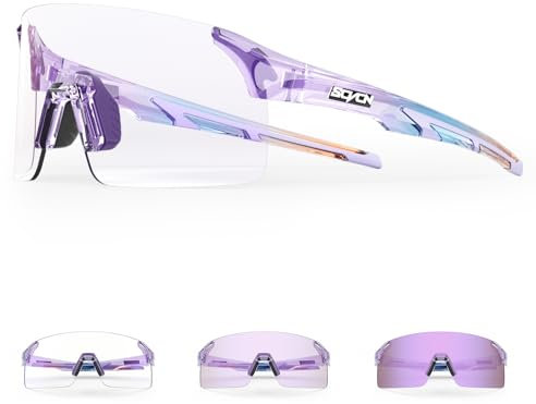 SCVCN Fahrradbrille Selbsttönend für Damen Herren, Photochrome Radsportbrille Sonnenbrille mit UV400 Schutz Randlose Transprante Gläser für Outdoorsports S142-PH