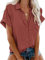 Friptspyg Femme Blouse Chemise Manches Courtes Col 100% Coton Casual Mussel Blouse Hauts Femmes avec Poche Ajusté Versatile Été, Haricot Rouge XL