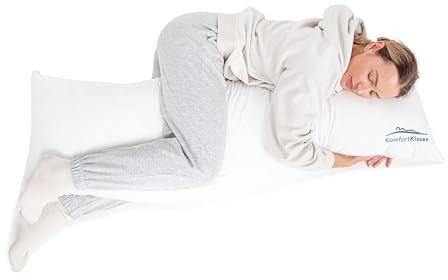 Cojín para dormir de lado con funda de algodón 150x50 cm | Cojín de confort premium para dormir de lado | con almohada interior | Cojín de abrazo | Oeko-Tex | Cojín para dormir para adultos (Blanco)