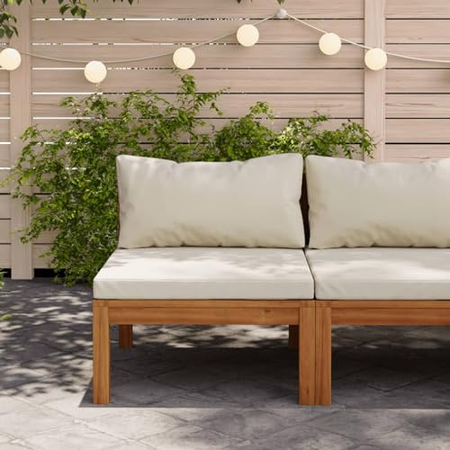 CIADAZ Modulär mellansoffa med krämvit kudde, loungesoffa utomhus, trädgård loungemöbler, trädgårdssoffa, trädgårdslounge, balkongset, möbler, akaciaträ