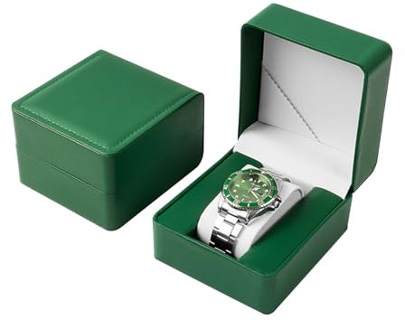 AfitLulu Singolo Cuoio PU Porta Orologi Uomo e Donna con Cuscini per Orologi Rimovibili per Donne e Uomini Portatile Porta Orologi da Viaggio (Verde)