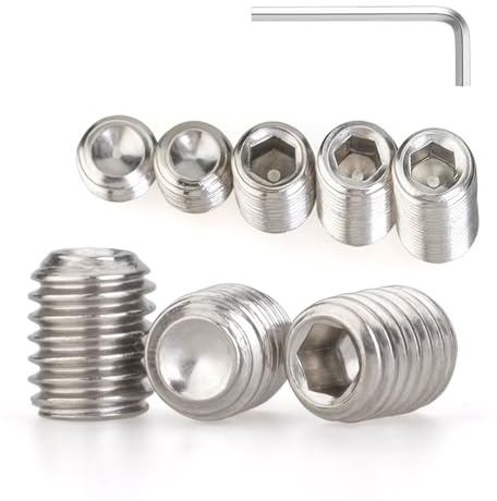 M8 x 8mm 30 Pcs Set Screws, Headless Concave End, Grub Screws with Internal Hex Drive, 304 Stainless Steel, Metric Thread, Includes Allen Wrench, for Bathroom Fixtures, Towel Racks, Light Fixtures
