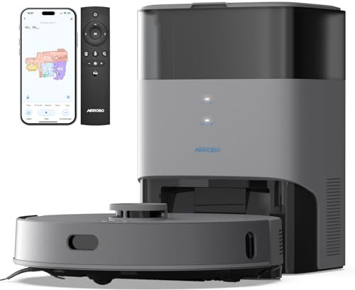 AIRROBO Saugroboter mit Wischfunktion und Absaugstation, T25+ Staubsauger Roboter 5500Pa, Saug und Wischroboter LiDAR Navigation, 240Min Laufzeit, APP-Steuerung, Starke Saugkraft für Teppich Tierhaare