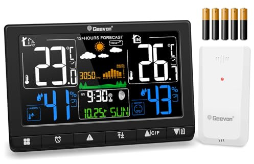 Geevon Weather Station Wireless with Outdoor Sensor, Digital Indoor Outdoor Thermometer Hygrometer with Weather Forecast, Alarm, Max/Min Record (268 VA with MSF Batterires)