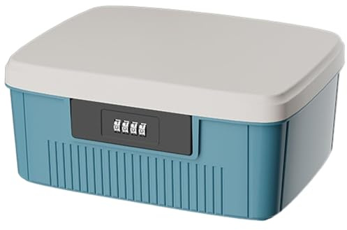 Jorzer Boîte à serrure avec code 25,4 x 20,3 x 10,2 cm, 6 L, double couche à combinaison à 4 chiffres, petite boîte de rangement en ABS pour argent, bijoux, certificat, bleu