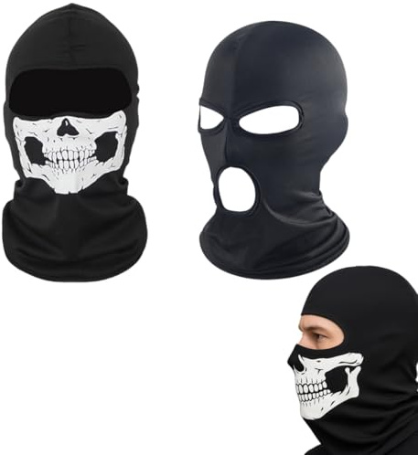 WUSJCOF 2 piezas máscara, pasamontañas, sotocasco, calavera 3D, terror, braga cuello transpirable verano, esqueleto a prueba de viento, para moto, deporte, fiestas de Halloween y Carnaval, cosplay
