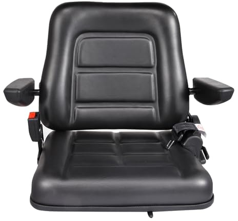 Asiento Uni.versal para montacargas y Tractor, con Respaldo Ajustable de 180°, reposabrazos de 90° y riel guía Delantero Trasero. Asiento para cortacésped, Tractor, Excavadora, minicargadora