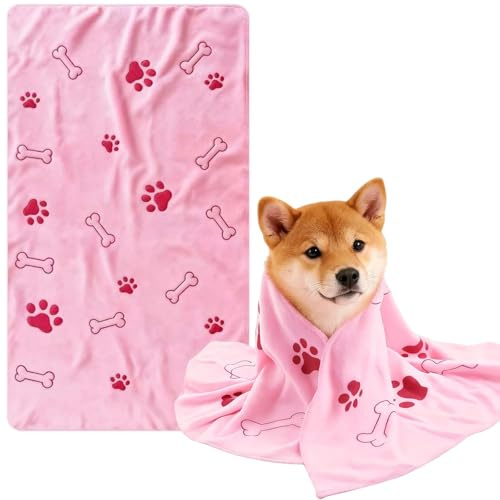 aieieii Dog Towel, Dog Towels for Drying Dogs 60 X 100cm Pink Absorbent Microfiber Pet Towel, for Pet Dogs to Bathe Bath Travel and Use