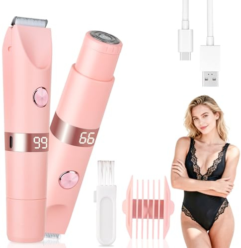 Beanify Afeitadora Eléctrica para Mujer y Hombre, Cortadora de Bikini con Pantalla LED, IPX7 Impermeable Uso Húmedo y Seco, 2 en 1 Recargable para Zona del Bikini, Rostro