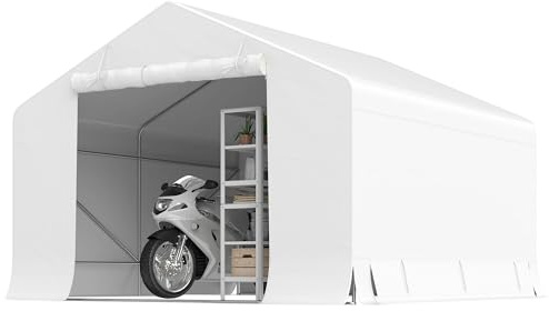 Outsunny Garage Moto per Esterno 3x3 m Impermeabile con Porta Avvolgibile e Prese d'Aria, Tenda Garage per Biciclette e Attrezzi in Metallo e Tessuto PE Anti UV, Bianco
