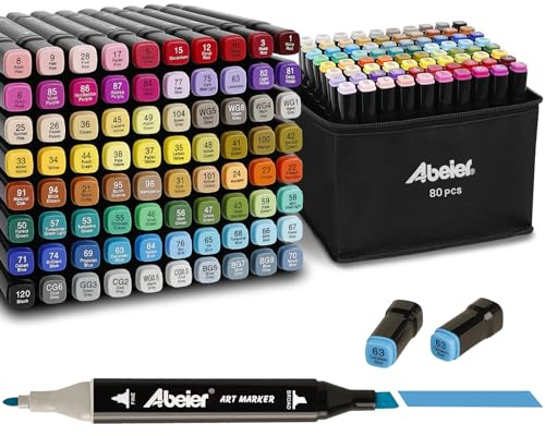 ABEIER 80+1 Colori Pennarelli Punta Marcatori,doppia punta artistici Pennello Marker,ad alcool Pennarelli artistici Penna artistica per Artisti Adulti Colorazione e Illustrazione