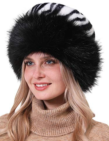 Soul Young Fellmütze Pelzmütze Damen mütze Wintermütze Faux Fuchs Pelz Warm Weich Leoparden Hut EINWEG Verpackung(Zebra)