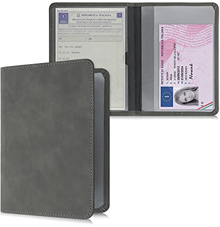 kwmobile Porte permis de conduire carte grise avec compartiments cartes passeport - Étui portefeuille de protection en simili nubuck gris foncé