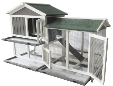 BUNNY BUSINESS The Grove Grey Doppeldecker-Stall für Kaninchen/Meerschweinchen, extra tief, mit Boden, Grauer Hain, ohne Abdeckung, Grau