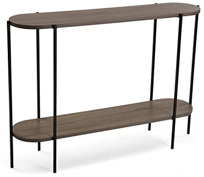Versa Lizzy Schmales Möbelstück für den Eingangsbereich oder Flur, Moderner Konsolentisch, Mit unterer Ablage, Maßnahmen (H x L x B) 80 x 25 x 110 cm, Holz und Metall, Farbe: Braun und schwarz