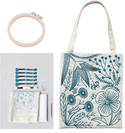 Blumenstickerei-Set für Anfänger, Handstickerei-Sets für Erwachsene mit Stickmustern, Stickrahmen und Anleitung, DIY-Stickerei-Bastelsets für Erwachsene, Handarbeitsstoff Nähset