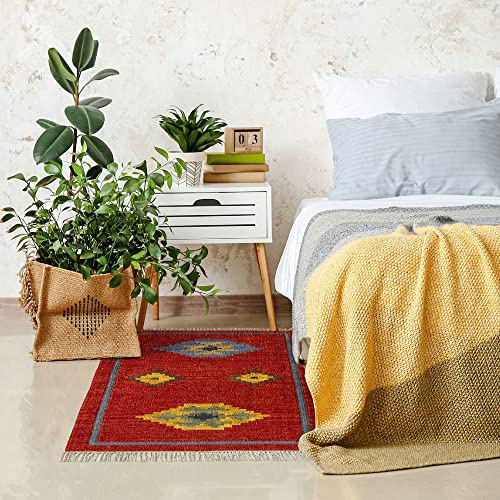 HAMID - Alfombra Kilim Lori con Diseño Oriental, 100% Lana, Alfombra Kilim, Tejido a Mano, Alfombra de Pasillo, Salón, Dormitorio, Sala de Estar, Entrada (D.3, 110x60 cm)…