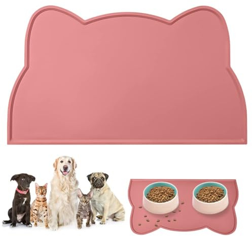 vsshe Tappetino Ciotola Cani e Gatti in Silicone, 44 x 25 cm Tappetino per Ciotola di Cibo Antiscivolo, Tappetino Sottociotola per Animali Domestici, Evitare Fuoriuscite di Acqua o Cibo (Rosa)