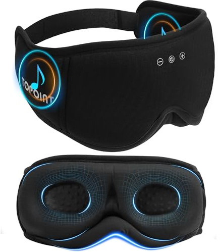 Sleep Mask with Headphones Bluetooth 5.4, TOPOINT 3D Eye Mask Blackout with Soft Bamboo Cotton for Side Sleepers Women Men, Sleep Headphones Earphones HD Speaker Microphone for Travel Meditation Gift