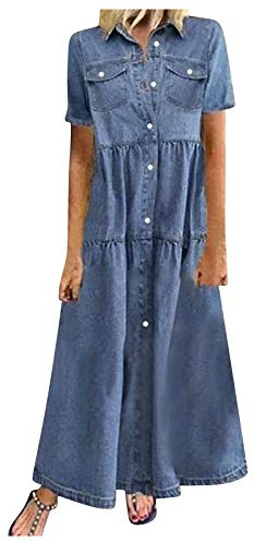 Lång jeansklänning för kvinnor, 3/4-ärm, elegant solklänning i vintagestil, strandklänning i plusstorlek, tunikaklänning