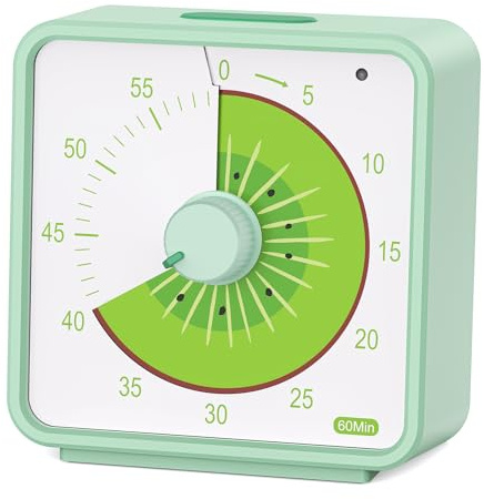Visual Timer Fruit Pattern Countdown No Ticking Time Management Clock for Kids ADHD Autism Homework Classroom Teacher and Office(Kiwifruit)