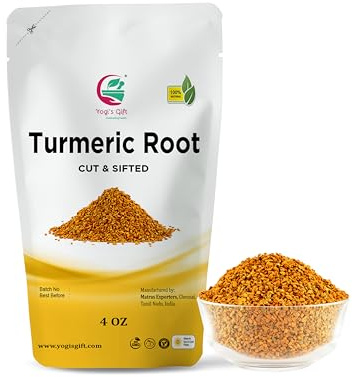 Turmeric root 4 oz | Cut and Sifted Dried Turmeric Pieces | Flavourful Indian Spice | Make Healthy Teas, Smoothies and Lattes | Curcuma longa | 100% Pure and Natural | by Yogi’s Gift®