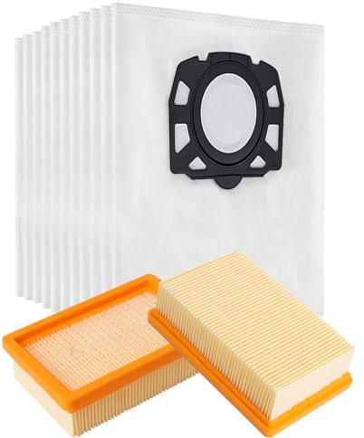 10 Kärcher Staubsaugerbeutel mit 2 Filter Ersatz für Kärcher WD4 WD5 WD6 WD5P WD6P MV4 MV5 MV6, Filterset KFI 4410 Filter (2.863-005.0) und KFI 487 Beutel (2.863-006.0)
