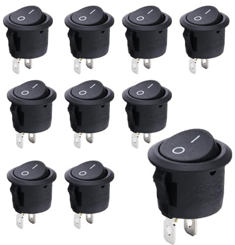 10 Stück Kippschalter 12v,Mini 2 Polig Wippschalter,Kfz Schalter für Einbau Wohnmobil Switch Taster,Modellbau,Auto Boot Haushaltsgeräte,Lampenschalter,Einrastbare ON/OFF(Rocker Rund Einbauschalter)
