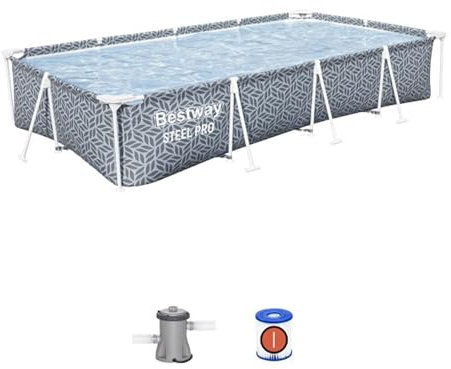 Bestway Steel Pro Rectangular Swimming Pool Above Ground Outdoor Backyard Framed Pool Set with 330 Gallon Filter Pump, 12' x 6' 7 x 26, Gray